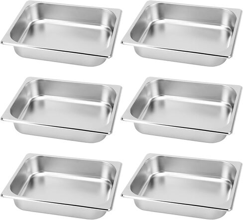 6 Pack Steam Table Hotel Pans, 1/2 Size 2.5 Inch Deep Commercial Stainless Steel Half Size Pan Set for Food, Food Catering Tray Catering Pan for Hotel, Buffet, Restaurant and Party Supplies in Kuwait