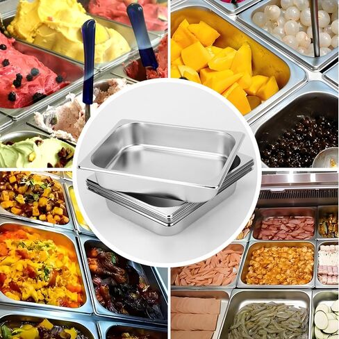 6 Pack Steam Table Hotel Pans, 1/2 Size 2.5 Inch Deep Commercial Stainless Steel Half Size Pan Set for Food, Food Catering Tray Catering Pan for Hotel, Buffet, Restaurant and Party Supplies in Kuwait