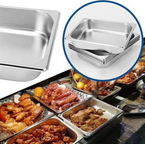 6 Pack Steam Table Hotel Pans, 1/2 Size 2.5 Inch Deep Commercial Stainless Steel Half Size Pan Set for Food, Food Catering Tray Catering Pan for Hotel, Buffet, Restaurant and Party Supplies in Kuwait