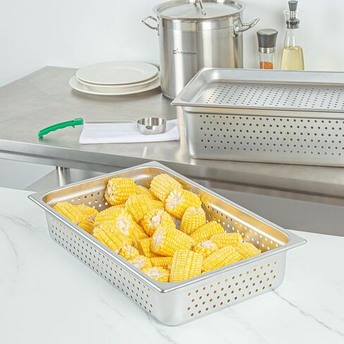 Restaurantware Steam Table Pan 6 Pack of Full Size Stainless Steel Perforated Hotel Pan Anti-Jam 4 Inch Deep Silver Commercial Kitchen Pan 24 Gauge in Saudi Arabia