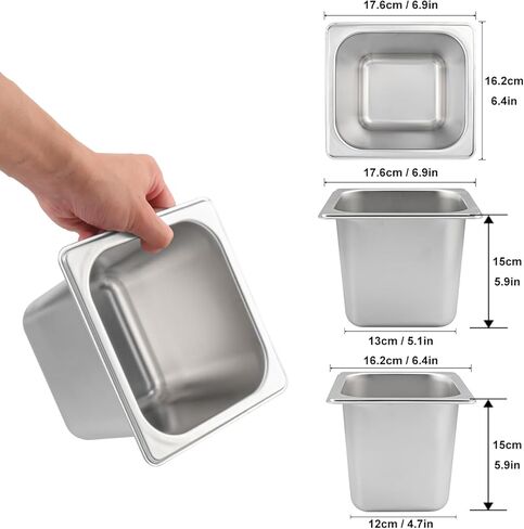 6 PCS 1/6 Size 6 Inch Deep Steam Table Pan, Sixth Size Stainless Steel Hotel Pans, Steam Pans for Weddings, Parties, Restaurants, Cafeterias and Hotels in Saudi Arabia