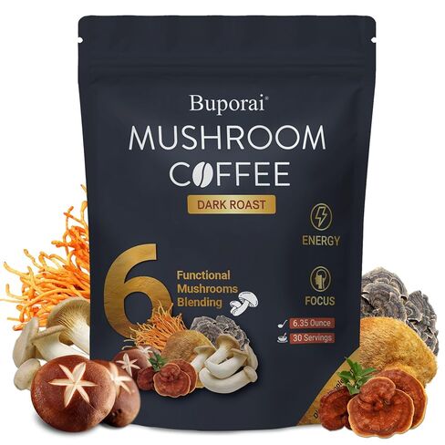 Mushroom Coffee, Instant Mushroom Coffee Organic with 6 Mushrooms Lion’s Mane, Cordyceps, Turkey Tail & Other for Energy, Focus, Digestion, Immunity, 35 Servings in Kuwait