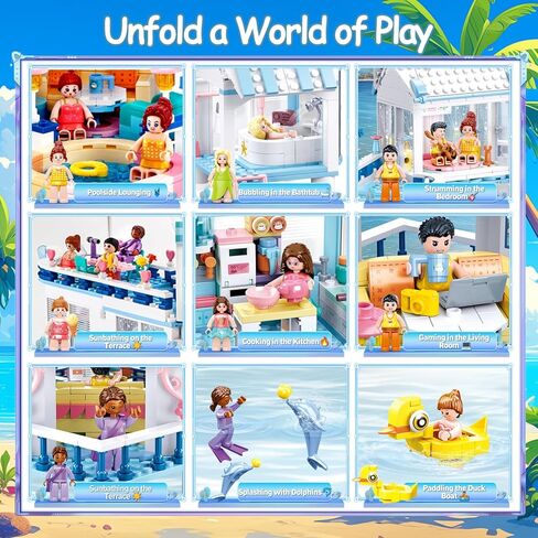 Friends Summer House Building Set for Girls 6-12, Girls Beach Villa Building Kit with 7 Minifigures, Compatible with Lego Friends Heartlake House, 938 PCS in Kuwait