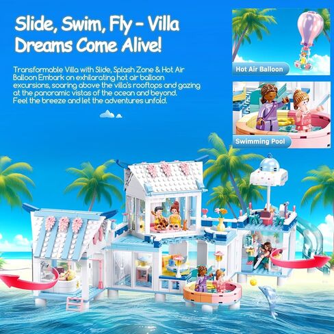 Friends Summer House Building Set for Girls 6-12, Girls Beach Villa Building Kit with 7 Minifigures, Compatible with Lego Friends Heartlake House, 938 PCS in Kuwait