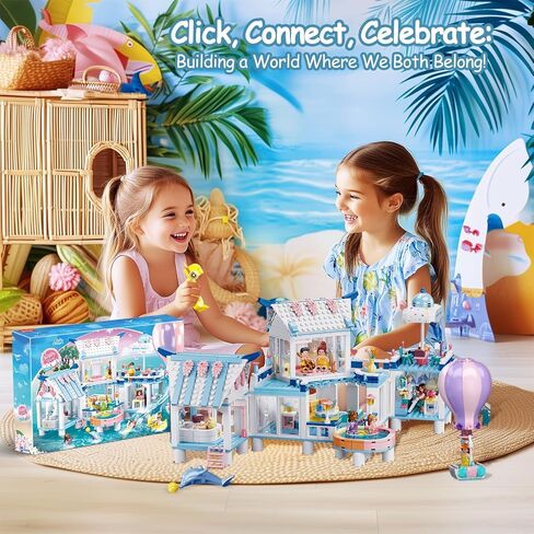 Friends Summer House Building Set for Girls 6-12, Girls Beach Villa Building Kit with 7 Minifigures, Compatible with Lego Friends Heartlake House, 938 PCS in Kuwait