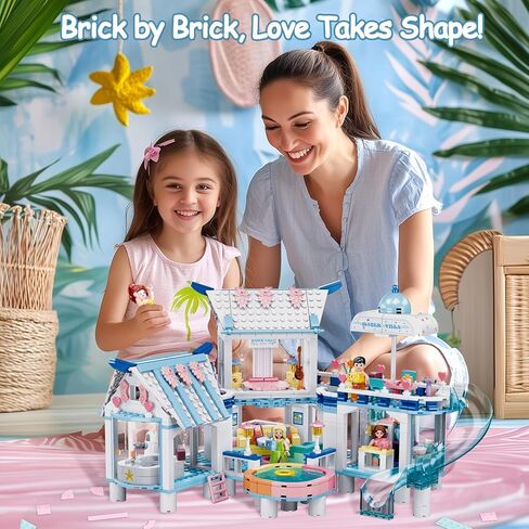 Friends Summer House Building Set for Girls 6-12, Girls Beach Villa Building Kit with 7 Minifigures, Compatible with Lego Friends Heartlake House, 938 PCS in Kuwait