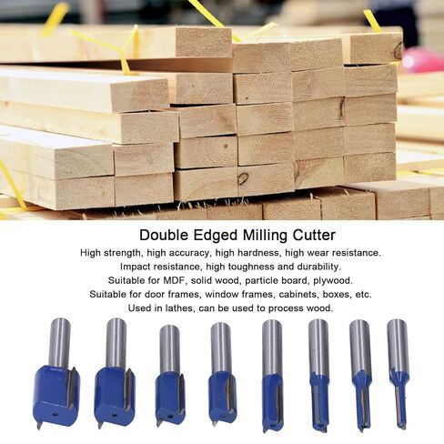 8 Pcs Woodworking Slotting Milling Cutter Double Edged Straight Knife Extended Industrial Grade High Precision for Wood Countertops Cabinets Window Frames 8mm Straight Shank in Saudi Arabia