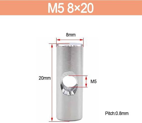 Barrel Bolts, Steel Cylindrical Pin Dowel Cross Hole Hammer Embedded Nut for Wood Furniture 5 Pcs(M5 8x20) in Kuwait