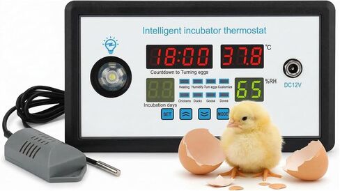 Intelligent Egg Incubator Controller Thermostat, DC12V Digital Automatic Temperature & Humidity Control, with Egg Turning & Candling Light, for Hatching Chicken, Duck, Goose, Quail Eggs in Saudi Arabia