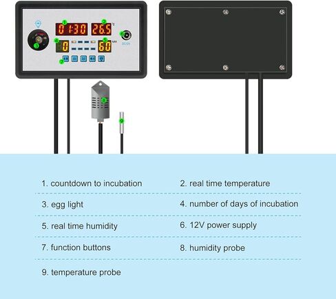 Intelligent Egg Incubator Controller Thermostat, DC12V Digital Automatic Temperature & Humidity Control, with Egg Turning & Candling Light, for Hatching Chicken, Duck, Goose, Quail Eggs in Saudi Arabia