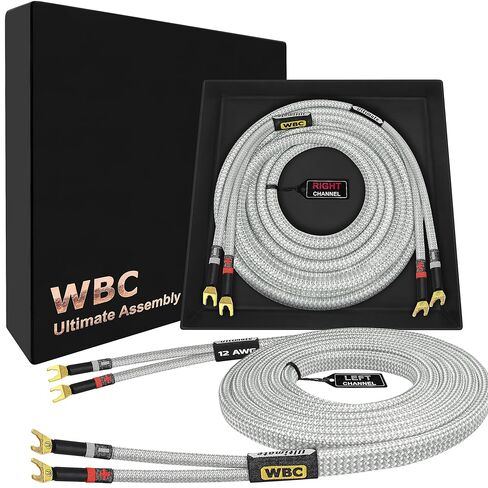 WORLDS BEST CABLES 3 Foot Ultimate - 12 AWG - Ultra-Pure OFC - Premium Audiophile HiFi Speaker Cable Pair with Eminence Spade Plugs & Silver Tweed Jacket in Saudi Arabia