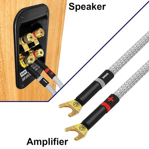 WORLDS BEST CABLES 3 Foot Ultimate - 12 AWG - Ultra-Pure OFC - Premium Audiophile HiFi Speaker Cable Pair with Eminence Spade Plugs & Silver Tweed Jacket in Saudi Arabia