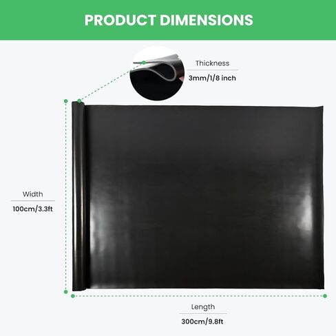 118"x40" Solid Rubber Sheet Heavy Duty Neoprene Rubber Roll Mats 1/8" Thick Sealing Silicone Flooring Insulated Waterproof Heatproof Oil Resistant for DIY Gasket Garage Workshop Floor Mat in Kuwait