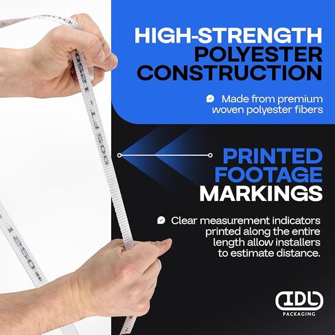 Tensile Pull Tape 3/4" x 102 ft, 2500 lb Tensile Strength - Foot-Marked Heavy-Duty Woven Polyester Pull Rope for Conduit Installation, Electrical, Packaging & Gardening by IDL Packaging in Saudi Arabia