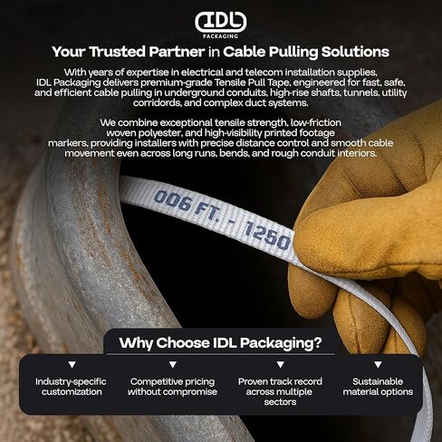 Tensile Pull Tape 3/4" x 102 ft, 2500 lb Tensile Strength - Foot-Marked Heavy-Duty Woven Polyester Pull Rope for Conduit Installation, Electrical, Packaging & Gardening by IDL Packaging in Saudi Arabia