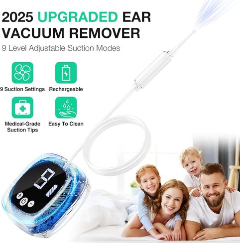 مزيل شمع الأذن، مجموعة إزالة شمع الأذن مع 9 مستويات شفط قوي، أداة شفط الأذن الكهربائية القابلة لإعادة الشحن عبر USB للبالغين والأطفال (أبيض) in Kuwait