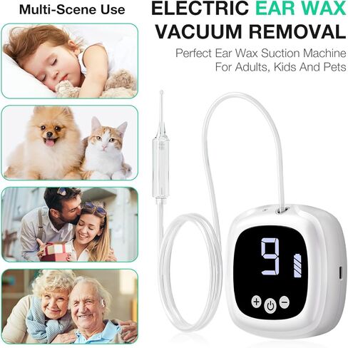 مزيل شمع الأذن، مجموعة إزالة شمع الأذن مع 9 مستويات شفط قوي، أداة شفط الأذن الكهربائية القابلة لإعادة الشحن عبر USB للبالغين والأطفال (أبيض) in Kuwait