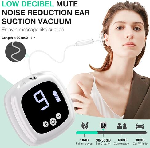 مزيل شمع الأذن، مجموعة إزالة شمع الأذن مع 9 مستويات شفط قوي، أداة شفط الأذن الكهربائية القابلة لإعادة الشحن عبر USB للبالغين والأطفال (أبيض) in Kuwait