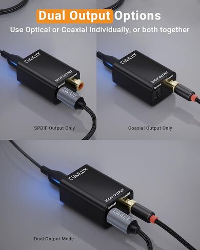 Cubilux USB to Toslink & Coaxial SPDIF Adapter, Supports Stereo & 5.1 Surround Sound, 192kHz/24bit Digital Audio Output, USB Optical/Coax Transmitter for Laptop, PC, AV Receiver, Home Theater in Saudi Arabia