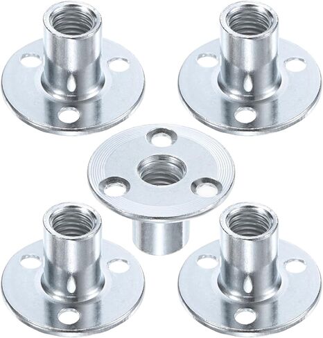 5-Pack M6x17mm T-Nuts Zinc Plated Carbon Steel Tee Nut 3-Hole Round Base Weld Nuts Through Hole Furniture Hardware Flange Insert Female Thread Gold in Saudi Arabia