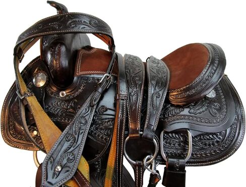 Pony Western Saddle 13 12 10 Pleasure Trail Floral Tooled Leather Barrel Tack SQHB in Kuwait