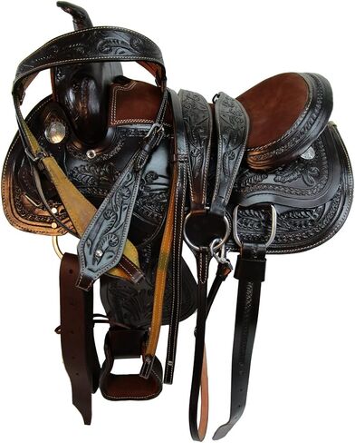 Pony Western Saddle 13 12 10 Pleasure Trail Floral Tooled Leather Barrel Tack SQHB in Kuwait