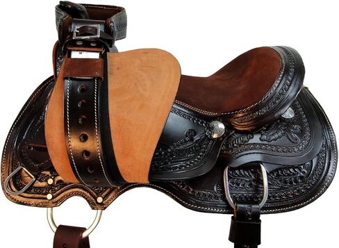 Pony Western Saddle 13 12 10 Pleasure Trail Floral Tooled Leather Barrel Tack SQHB in Kuwait