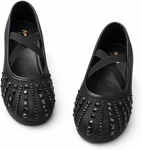 Sparkly Mary Jane Flats for Girls - Non-Slip Ballet Shoes with Rhinestones | Toddler Dress Shoes for Weddings, Parties, School (Breathable & Comfortable) in Kuwait