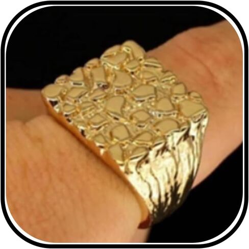 Gold Nugget Rings for Men 14k Gold Plated Yellow Pinky Pimp Iced Finger Hip Hop Style for Men in Kuwait