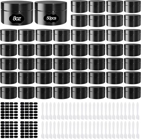 25 PCS الجرار البلاستيكية مع غطاء 8 أوقية حاويات مستحضرات تجميل بلاستيكية مستديرة حاويات غسولات قابلة لإعادة تعبئة الجرار تسرب الجرار التجميلية فارغة لمستلزمات مسحوق كريمة التخزين (أسود) in Kuwait