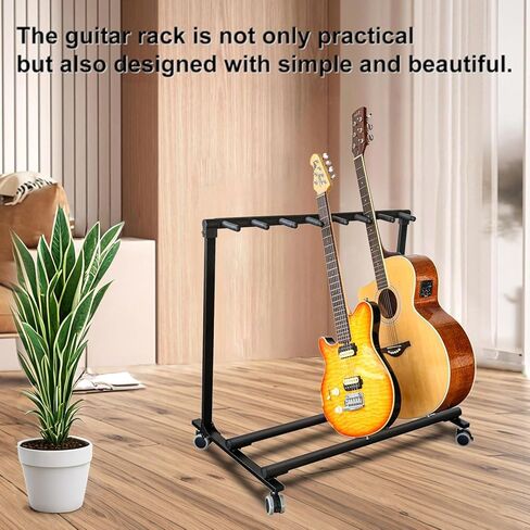 TEQIN Multi Guitar Stand Rack, Guitar Stand for Multiple Guitars with Wheels, Heavy-Duty Foldable Multiple Guitar Rack for Acoustic Electric Bass, Portable for Home Studio Stage in Kuwait