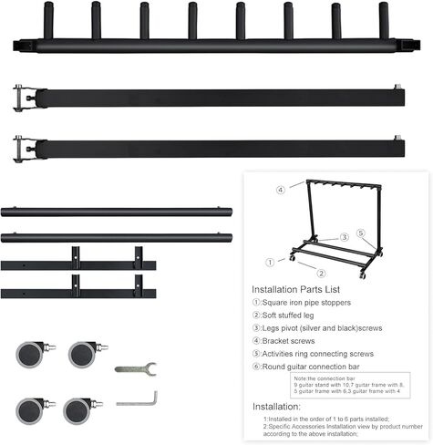 TEQIN Multi Guitar Stand Rack, Guitar Stand for Multiple Guitars with Wheels, Heavy-Duty Foldable Multiple Guitar Rack for Acoustic Electric Bass, Portable for Home Studio Stage in Kuwait