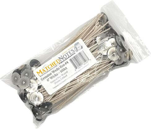 100ct Genuine Eco 12 Candle Wicks - 6" Length - 20mm Wick Tab - Natural Wax Coating - Top Selling Wick in Kuwait