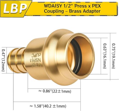 12 حزمة 1/2" ProPress x 1/2" PEX تجهيزات نحاسية مجعدة - محول أنابيب نحاس خالي من الرصاص للسباكة، تجهيزات ضغط احترافية 1/2 بوصة، تركيبات ضغط وتجعيد Pex in Kuwait