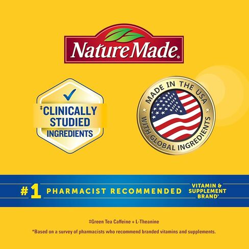 كبسولات تعزيز التركيز من Nature Made، كافيين الشاي الأخضر + الثيانين، فيتامينات ب، مكمل تركيز سريع المفعول، 30 كبسولة، كمية تكفي 30 يومًا in Saudi Arabia