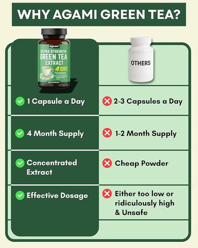 Agami Green Tea Capsules | 4 Month Supply | Energy & Metabolism Support | 20:1 Extract - 120 Capsules in Saudi Arabia
