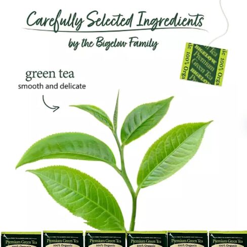 الشاي الأخضر العضوي الفاخر Bigeloww عدد 140، أكياس شاي مغلفة بشكل فردي - لتعزيز الصحة اليومية ومضادات الأكسدة - معبأة للنضارة in Kuwait