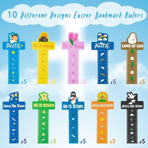 Haooryx Jesus Cross Bookmarks Rulers - 100Pcs Jesus Cross Measuring Ruler Bookmark He Is Risen Religious Kids' Paper Craft Kit Party Favor Game Prizes School Rewards Birthday Gifts Goodies Bag Fillers in Kuwait