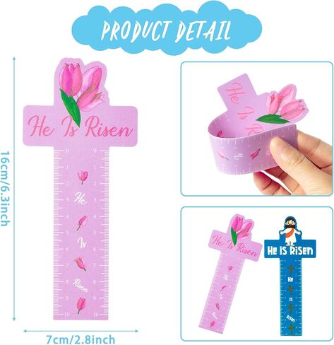Haooryx Jesus Cross Bookmarks Rulers - 100Pcs Jesus Cross Measuring Ruler Bookmark He Is Risen Religious Kids' Paper Craft Kit Party Favor Game Prizes School Rewards Birthday Gifts Goodies Bag Fillers in Kuwait