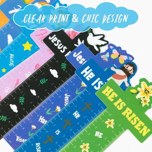 Haooryx Jesus Cross Bookmarks Rulers - 100Pcs Jesus Cross Measuring Ruler Bookmark He Is Risen Religious Kids' Paper Craft Kit Party Favor Game Prizes School Rewards Birthday Gifts Goodies Bag Fillers in Kuwait