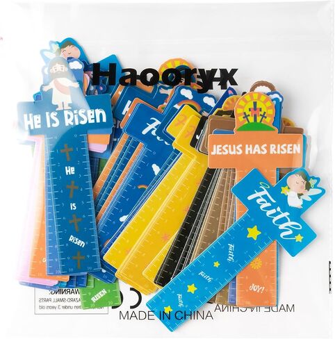Haooryx Jesus Cross Bookmarks Rulers - 100Pcs Jesus Cross Measuring Ruler Bookmark He Is Risen Religious Kids' Paper Craft Kit Party Favor Game Prizes School Rewards Birthday Gifts Goodies Bag Fillers in Kuwait