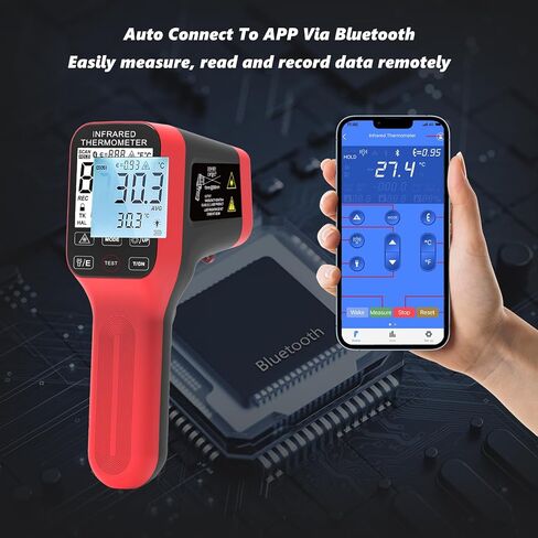 -58°F to 2912°F High Temp Infrared Thermometer Gun DS=30:1,Industrial Infrared Thermometer with Bluetooth USB Rechargeable,Adjustable Emissivity, for Kiln, Forge,HVAC in Kuwait