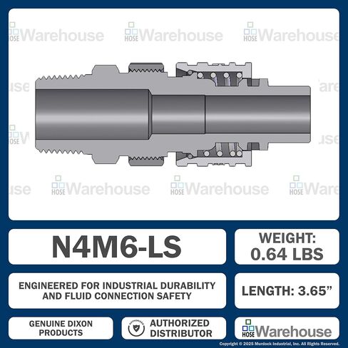 أصلي Dixon N4M6‑LS Dix‑Lock N‑Series Bowes Interchange ذكر قابس قفل أمان، فولاذ، 1/2" قطع سريع × 3/4" NPTF، 500PSI in Kuwait