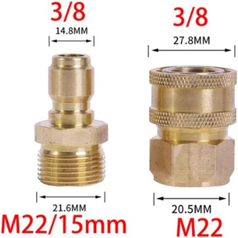 High-Pressure Water Gun Quick Coupling M22-15, Car Wash Machine Water Hose Cleaning Machine Adapter, Brass M22-15Mm Male and Female Connector, 3/8, 4Pcs in Saudi Arabia