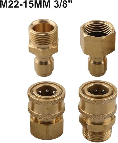 High-Pressure Water Gun Quick Coupling M22-15, Car Wash Machine Water Hose Cleaning Machine Adapter, Brass M22-15Mm Male and Female Connector, 3/8, 4Pcs in Saudi Arabia
