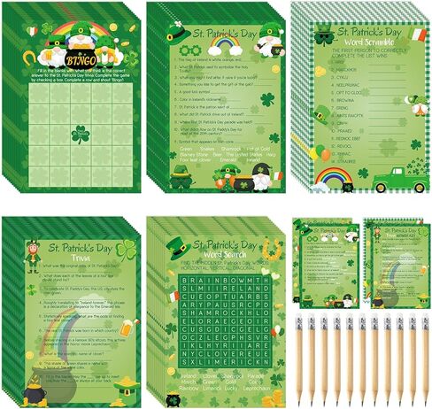 Pasimy 149 Pcs St. Patrick's Day Party Games 25 Players St Patricks Word Search Scramble Bingo Card Trivia Game for Adults Family Irish Home Activities Birthday Party Supplies in Saudi Arabia