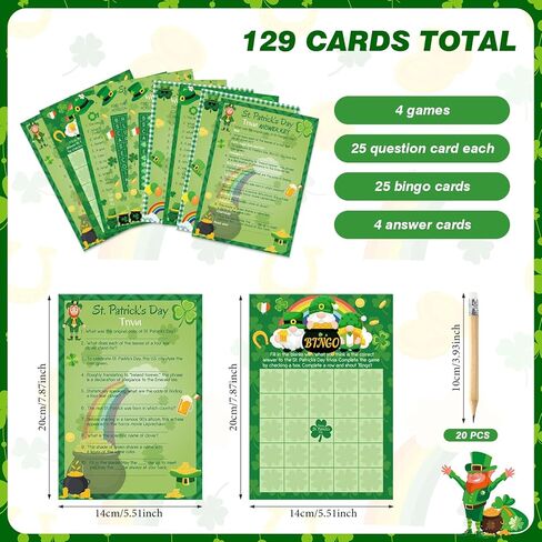 Pasimy 149 Pcs St. Patrick's Day Party Games 25 Players St Patricks Word Search Scramble Bingo Card Trivia Game for Adults Family Irish Home Activities Birthday Party Supplies in Saudi Arabia