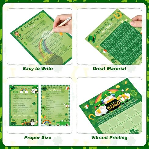 Pasimy 149 Pcs St. Patrick's Day Party Games 25 Players St Patricks Word Search Scramble Bingo Card Trivia Game for Adults Family Irish Home Activities Birthday Party Supplies in Saudi Arabia