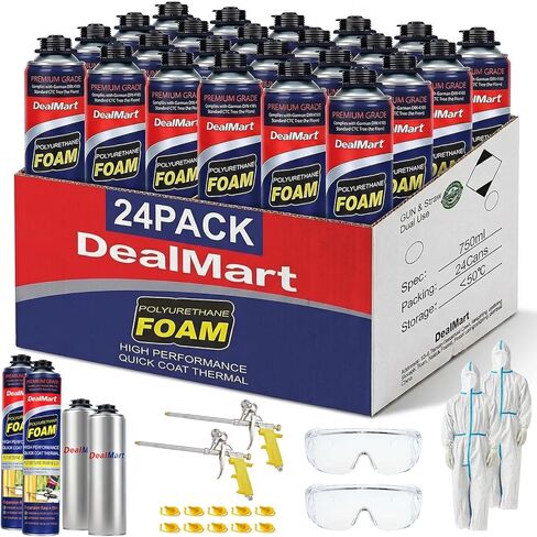 Spray Foam Insulation Kit - Closed Cell Wide DIY Spray Foam, Thermal & Soundproofing, Includes Spray Gun & Cleaning Agent, for Garage Doors, Attics & Walls, 26.5oz 24 Pack in Saudi Arabia