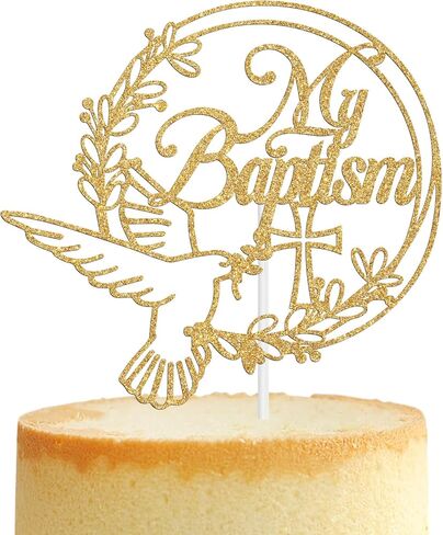 First Holy Communion Cake Topper, Peace Pigeon Cross Religious Baptism, Wedding Christening Baby Shower 1st Birthday Party Decorations for Boy Girl, Gold Glitter in Saudi Arabia